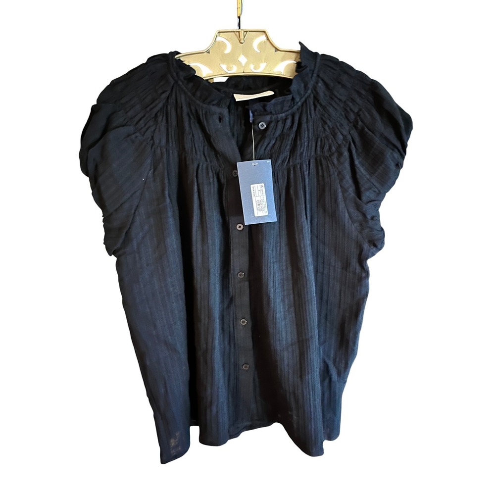 Universal Thread Women's Black Button Down‎ Ruffle Neckline Top